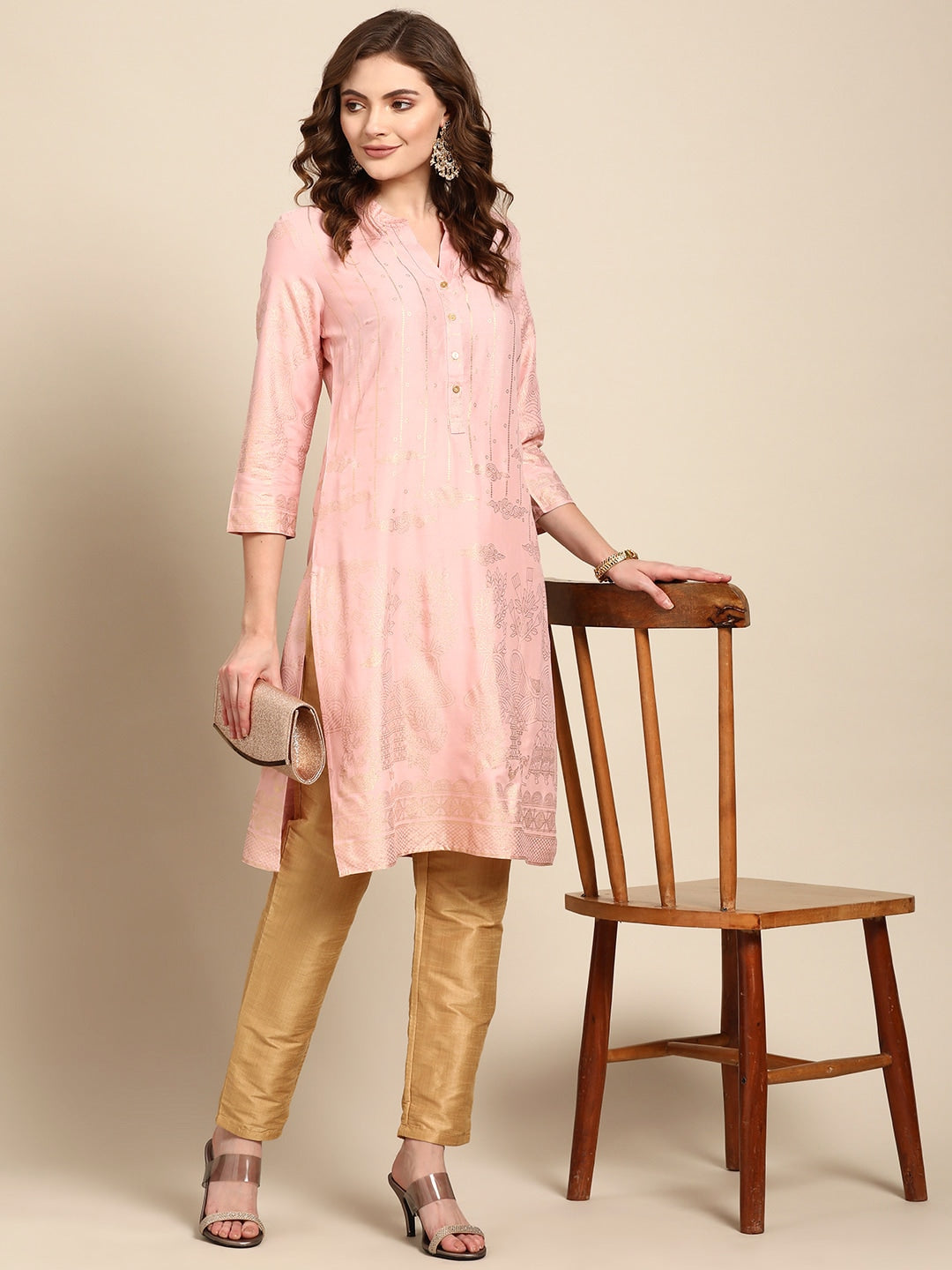 Sangria Women Pink & Yellow Ethnic Motifs Printed Kurta | Grocsy