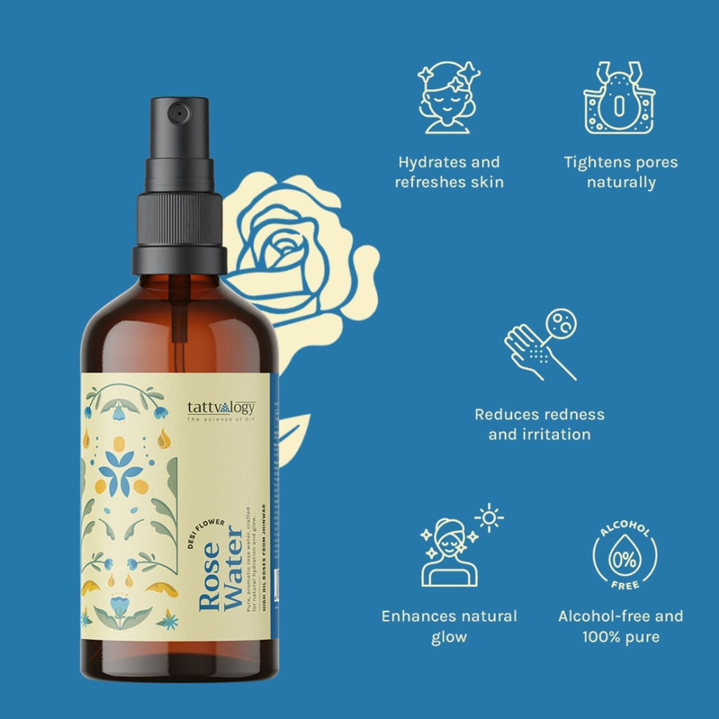 Tattvalogy Gulab Jal Rose Water - Natural Toner, Makeup Primer, Hydrates & Instantly Refreshes Skin | Grocsy