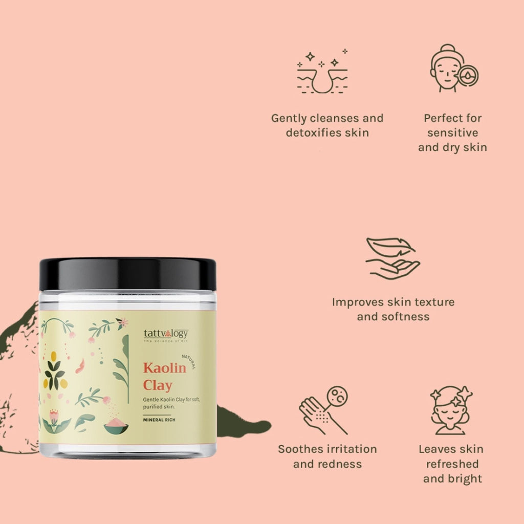 Tattvalogy Kaolin Clay - Fights Acne & Blackheads, Reduces Oily Skin for Clear, Balanced Complexion | Grocsy