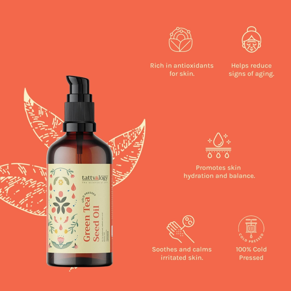 Tattvalogy Green Tea Seed Oil - Cold Pressed, Anti - Aging, Known to Boosts Collagen, Youthful Skin | Grocsy