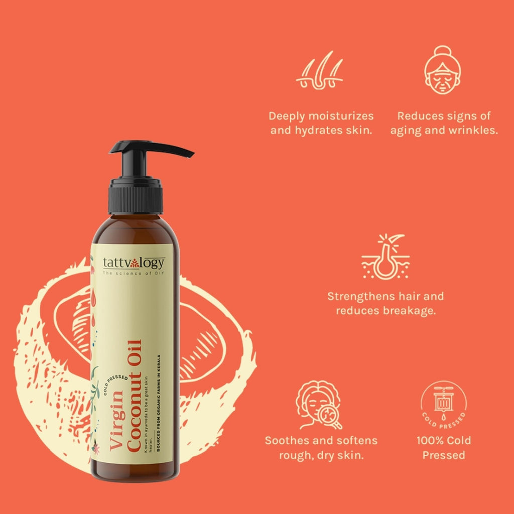 Tattvalogy Virgin Coconut Oil - Organic, Lightweight, Deep Moisturizer for Skin & Healthy Hair Care | Grocsy