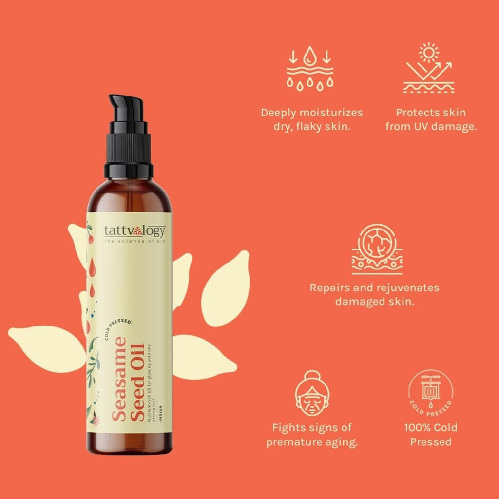 Tattvalogy Sesame Seed Oil - Cold Pressed, Strengthens Hair, Soothes & Nourishes Skin, all Naturally | Grocsy