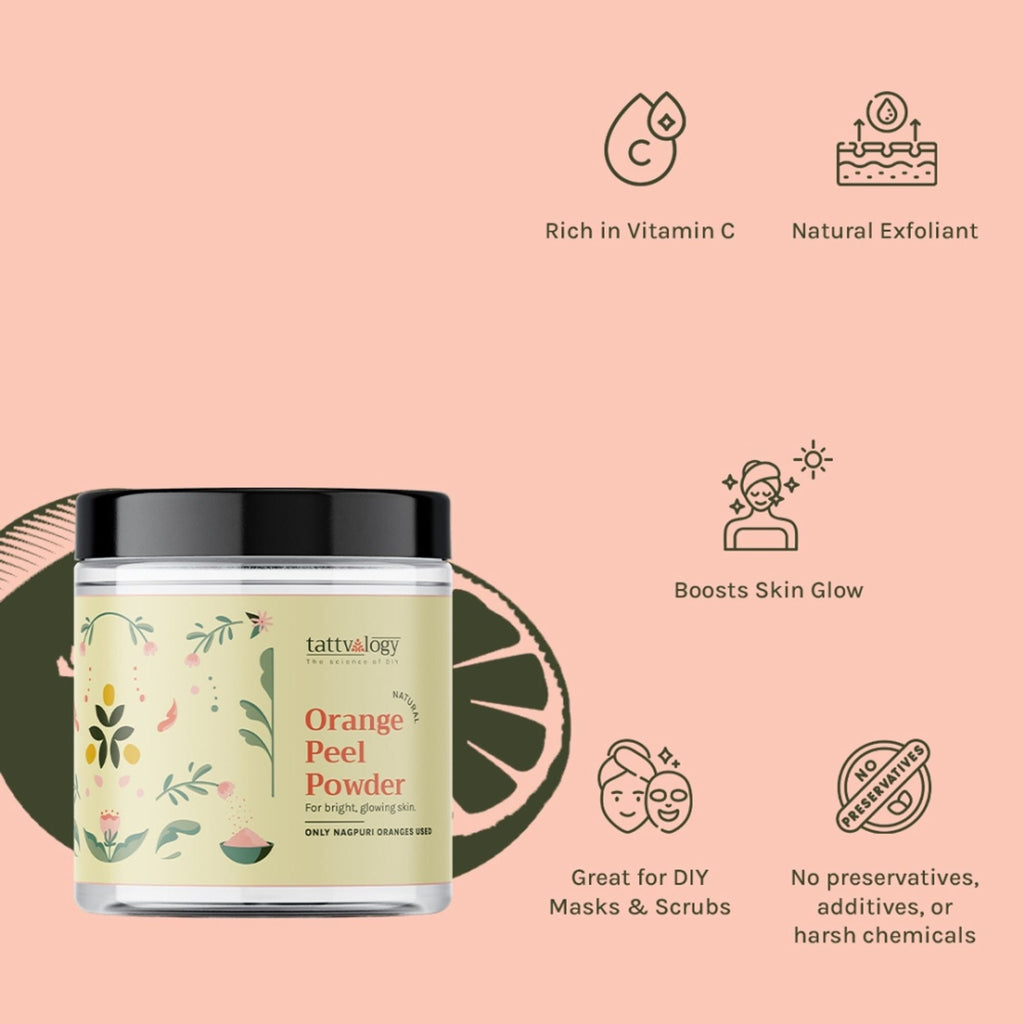Tattvalogy Orange Peel Powder -Nagpur Oranges, Vitamin-C Rich, Brightens Skin & Reduces Pigmentation | Grocsy