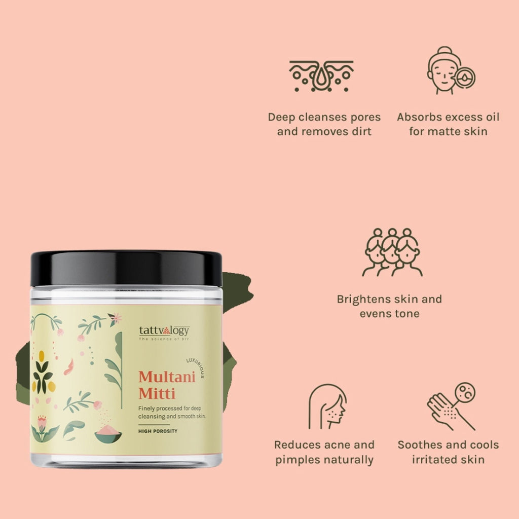 Tattvalogy Multani Mitti Powder - Fuller’s Earth, Low Silica, High Dirt Pulling for All Skin Types | Grocsy