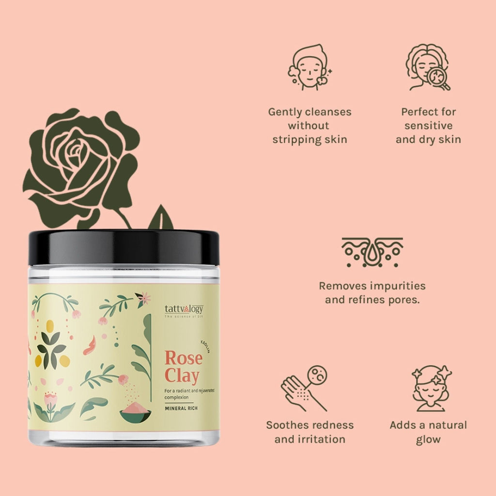 Tattvalogy Rose Clay -Pink Kaolin Clay, Detoxifies, Absorb Excess Oil & Improves Skin Tone & Texture | Grocsy