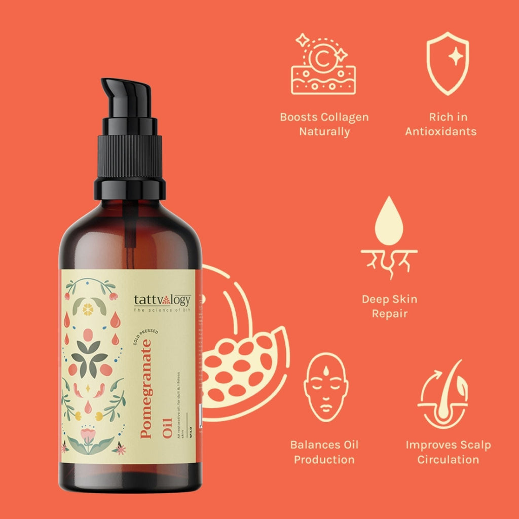 Tattvalogy Cold Pressed Pomegranate Oil - Fights Dark Spots, Hydrates & Boosts Collagen for Youth | Grocsy