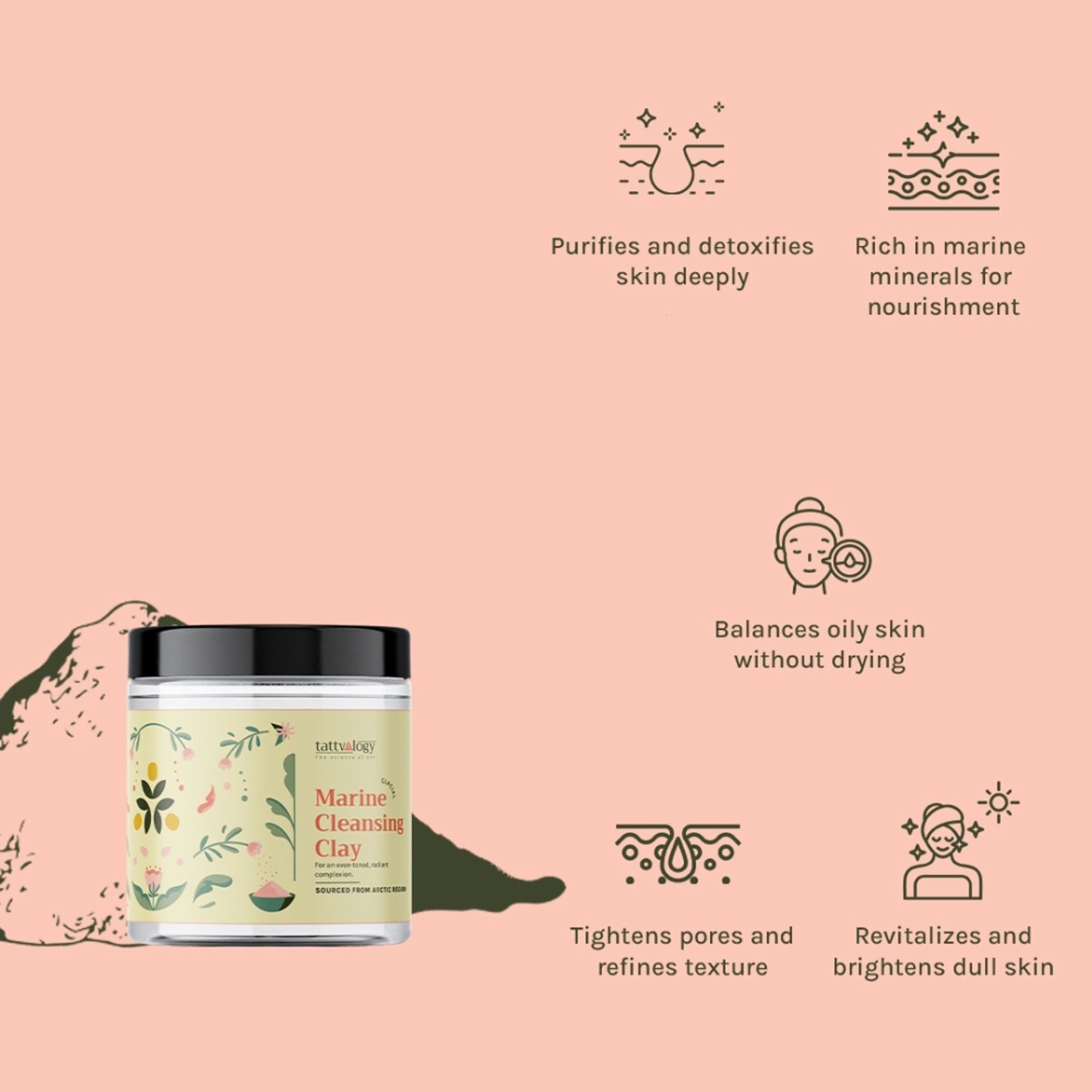 Tattvalogy Glacial Marine Cleansing Clay -Detoxifies, Tightens Pores & Revitalizes Dull Skin Natural | Grocsy