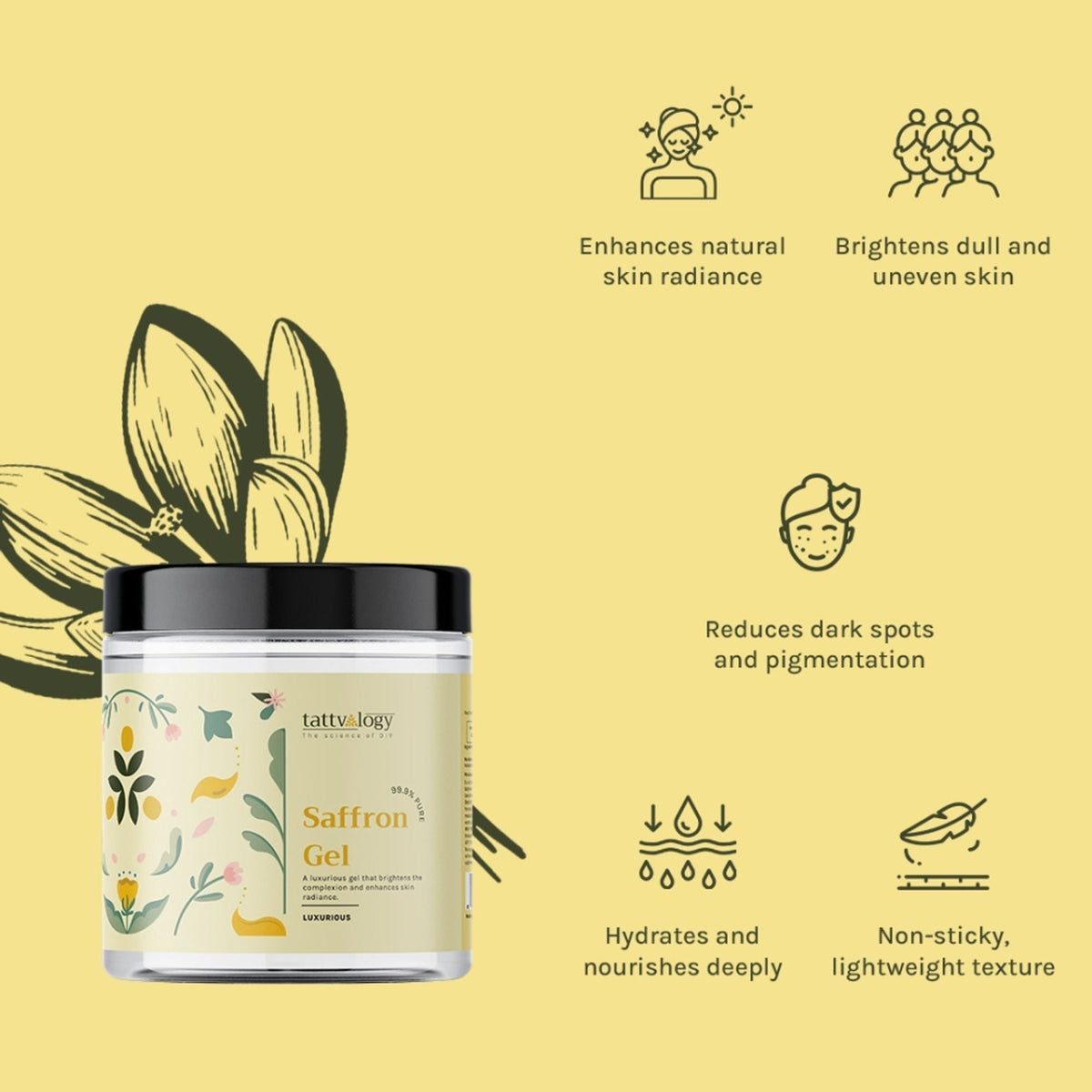 Tattvalogy Luxurious Saffron Gel - Pure Saffron, Brightens Skin, Reduces Pigmentation & Adds Glow | Grocsy