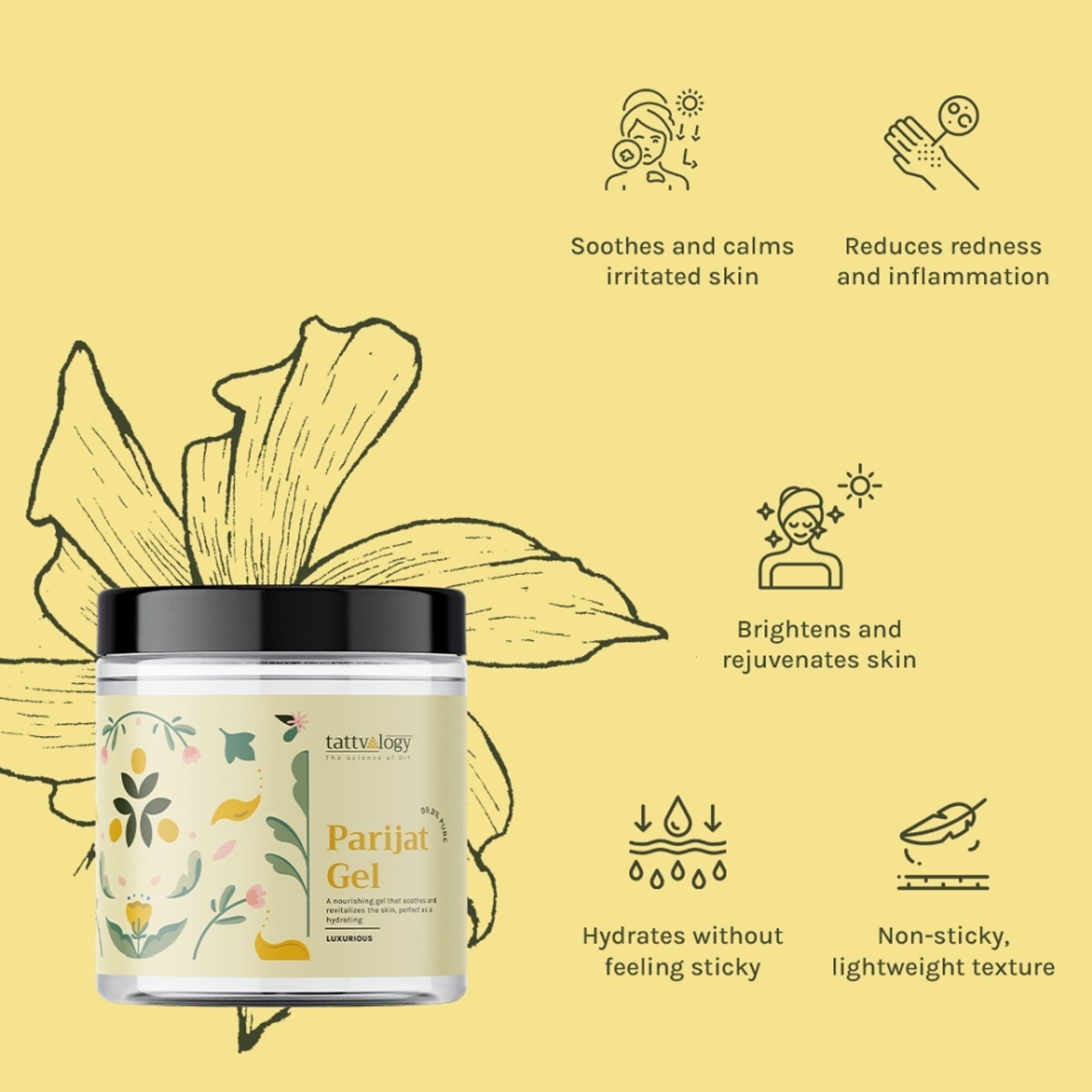 Tattvalogy Parijat Gel - Soothes Skin, Reduces Acne & Pigmentation for a Clear, Radiant Complexion | Grocsy