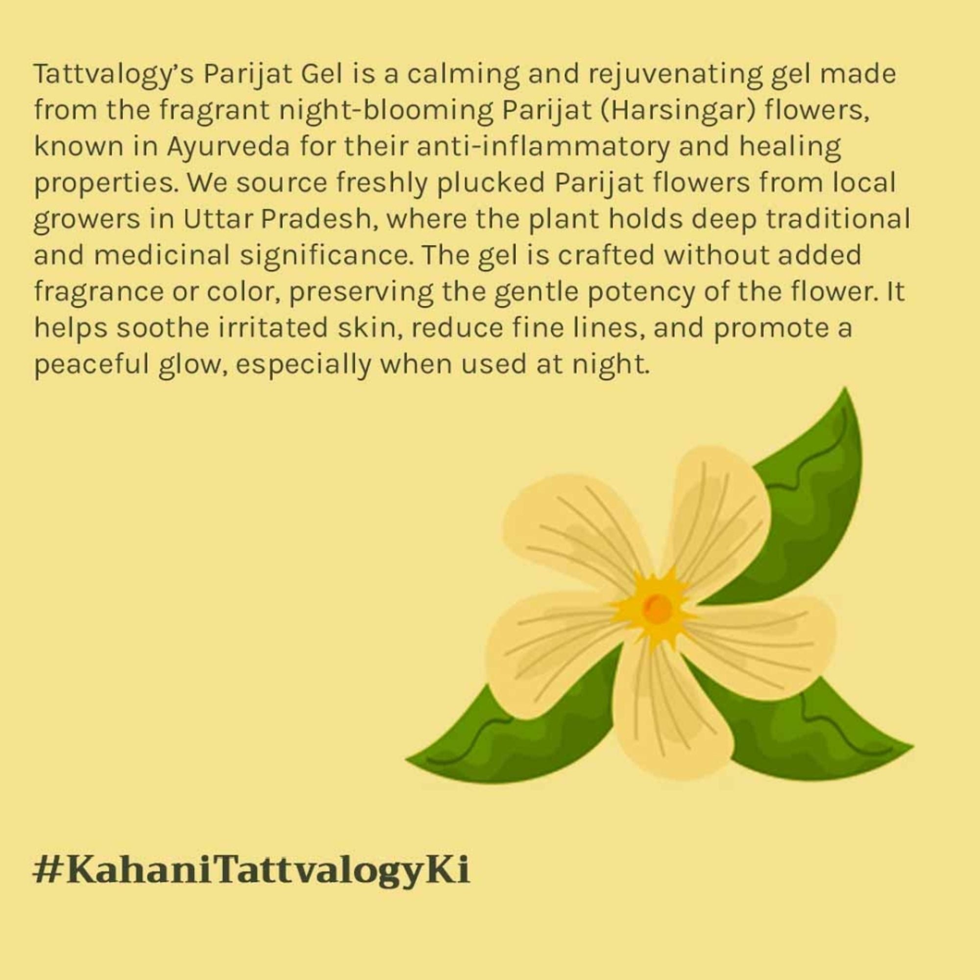 Tattvalogy Parijat Gel - Soothes Skin, Reduces Acne & Pigmentation for a Clear, Radiant Complexion | Grocsy