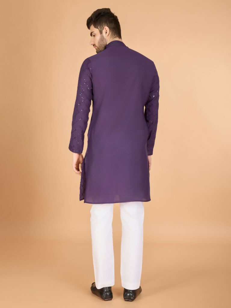Vastranavya Dusty Purple Exclusive Festival Wear Viscose Silk Thread & Sequence Embroidered Work Kurta with Dupatta | Grocsy
