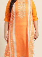 Sztori Plus Size Geometric Printed Round Neck Straight Kurta | Grocsy