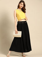 TAG 7 Women Black Solid Flared Palazzos | Grocsy