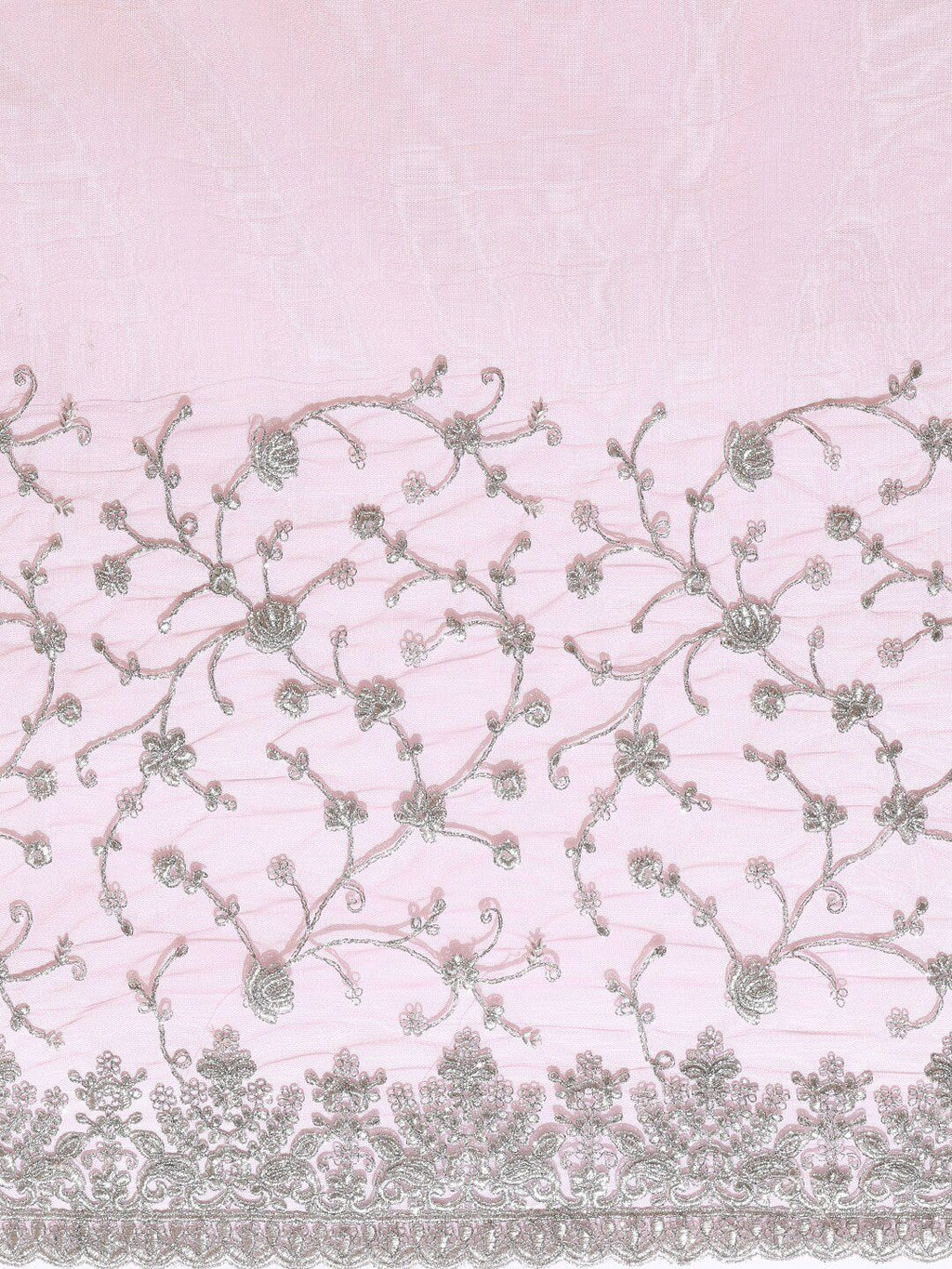 kasee Pink & Silver-Toned Floral Embroidered Net Heavy Work Saree | Grocsy
