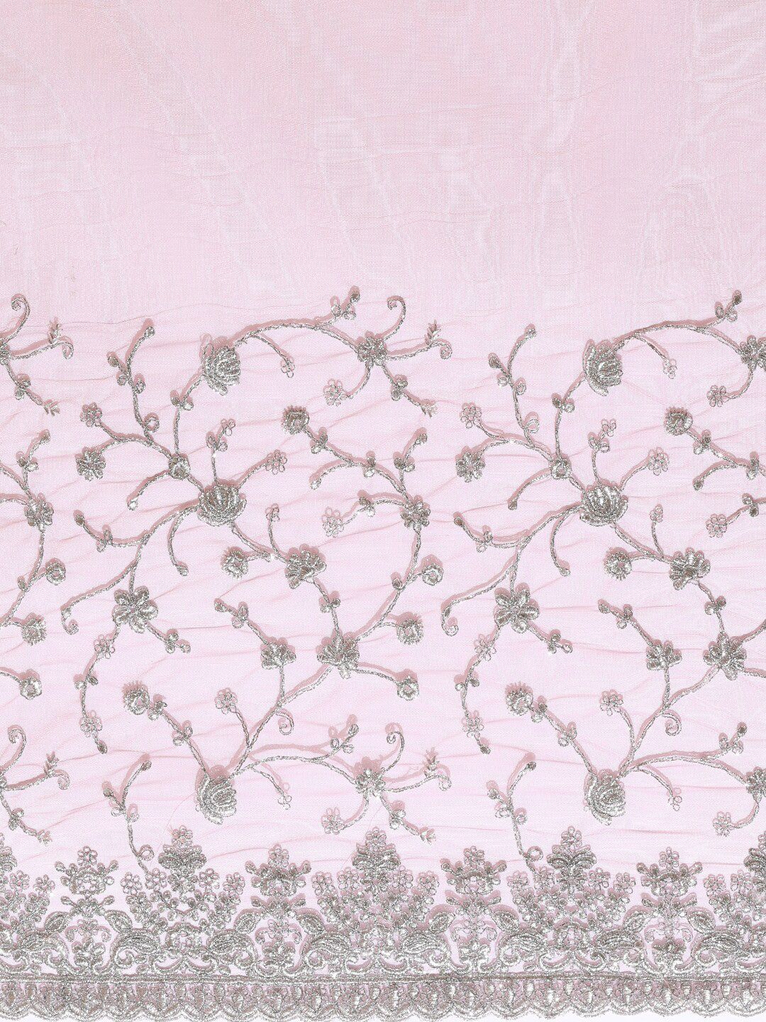kasee Pink & Silver-Toned Floral Embroidered Net Heavy Work Saree | Grocsy