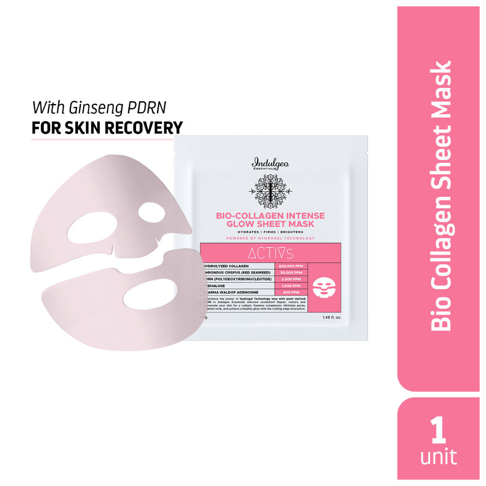 Indulgeo Essentials Ginseng PDRN Enriched Bio Collagen Intense Glow Sheet Mask (44g) | Grocsy