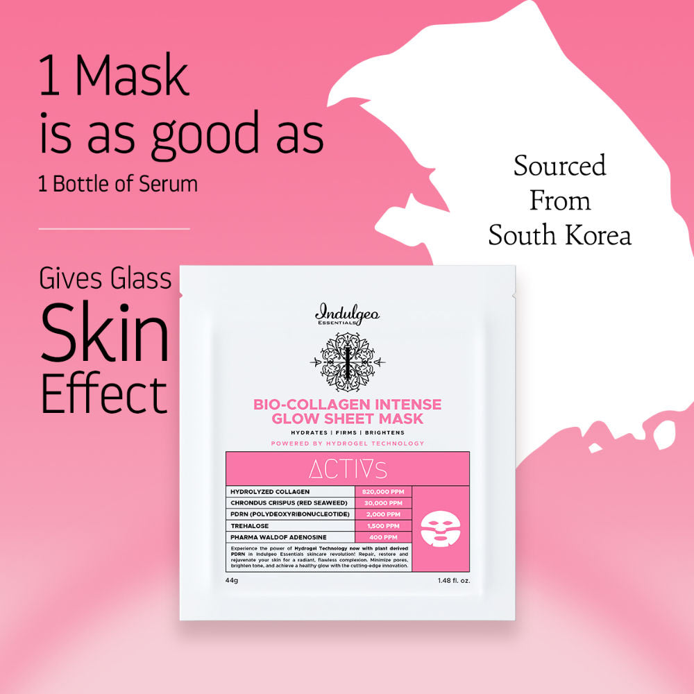 Indulgeo Essentials Ginseng PDRN Enriched Bio Collagen Intense Glow Sheet Mask (44g) | Grocsy