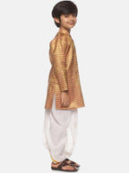Sethukrishna Boys Golden & White Ethnic Motifs Printed Kurta with Dhoti Pants | Grocsy