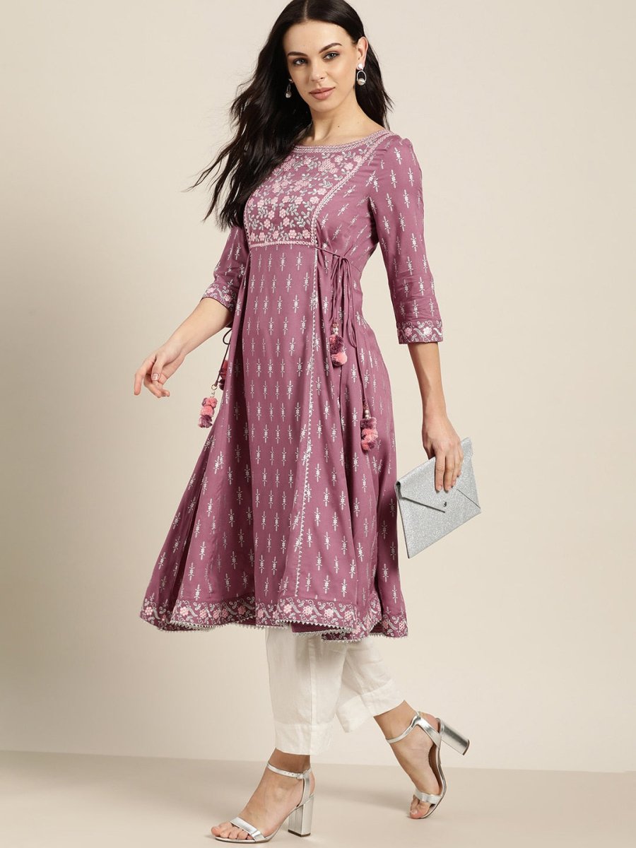 All About You Purple & Silver Ethnic Motifs Gotta Patti Detail Kurta | Grocsy