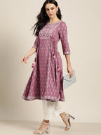 All About You Purple & Silver Ethnic Motifs Gotta Patti Detail Kurta | Grocsy