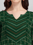 HERE&NOW Green & White Geometric Printed Pure Cotton Kurta With Trousers & Dupatta | Grocsy
