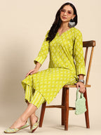 Sangria Women Floral Printed Regular Pure Cotton Kurta with Trousers | Grocsy