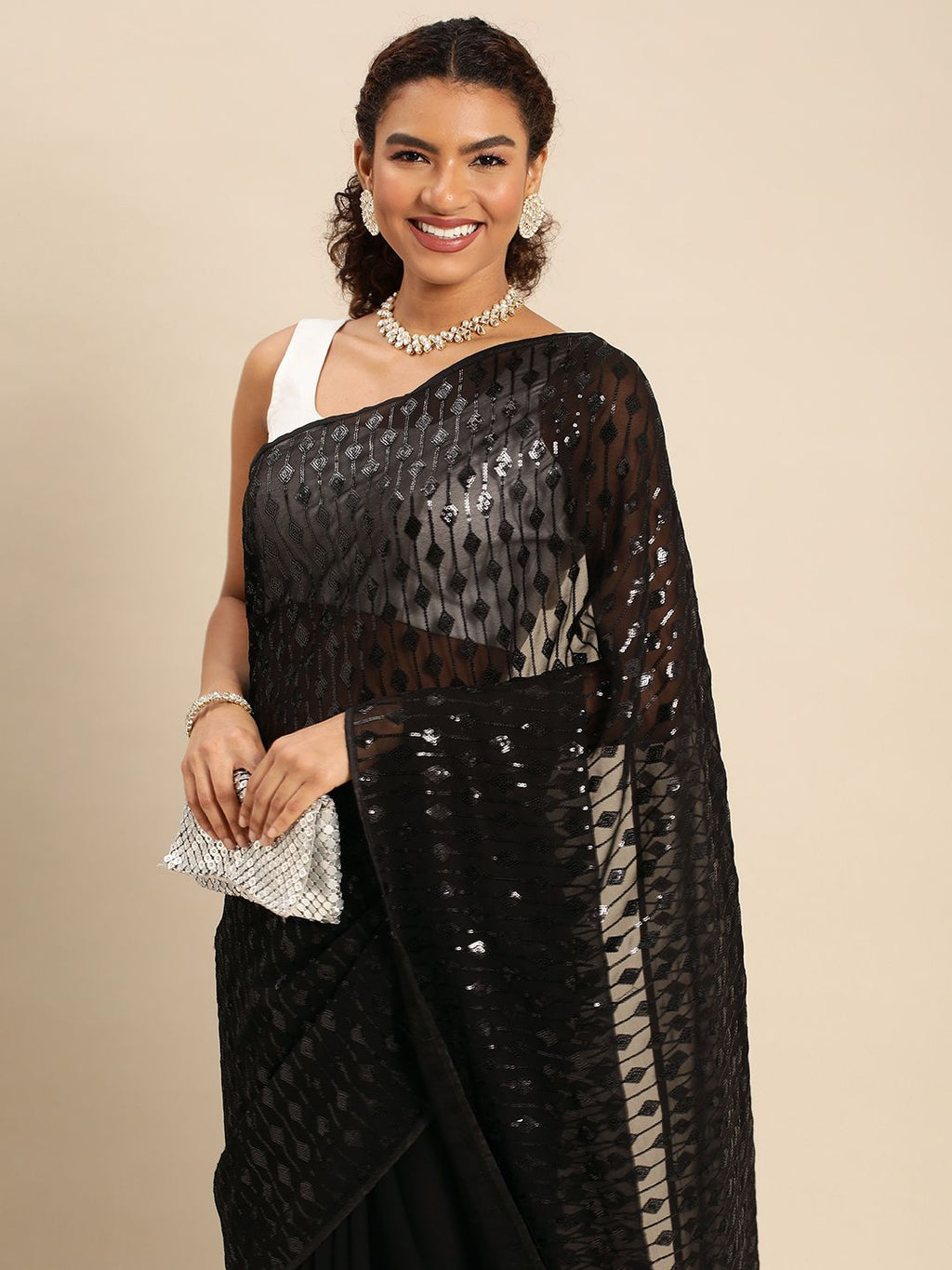 kasee Embellished Sequinned Pure Georgette Saree | Grocsy