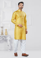 Joban Fashion Men's Jacquard Silk Yellow Printed Kurta Pyjama set | Grocsy