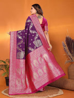 Joban Fashion Banarasi Plum Woven Soft Silk Saree | Grocsy