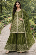 Teeya Creation Green Color Chinon Silk Wedding Wear Trending Palazzo Set | Grocsy