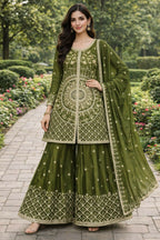 Teeya Creation Green Color Chinon Silk Wedding Wear Trending Palazzo Set | Grocsy