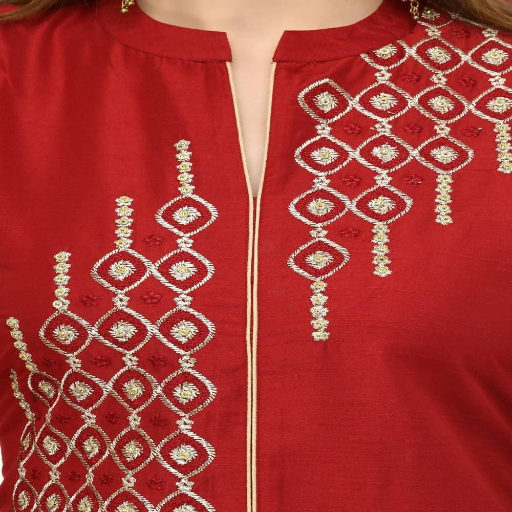 Lagi Women's Maroon Poly silk Straight Embroidred Kurta Pant (RO115A) | Grocsy