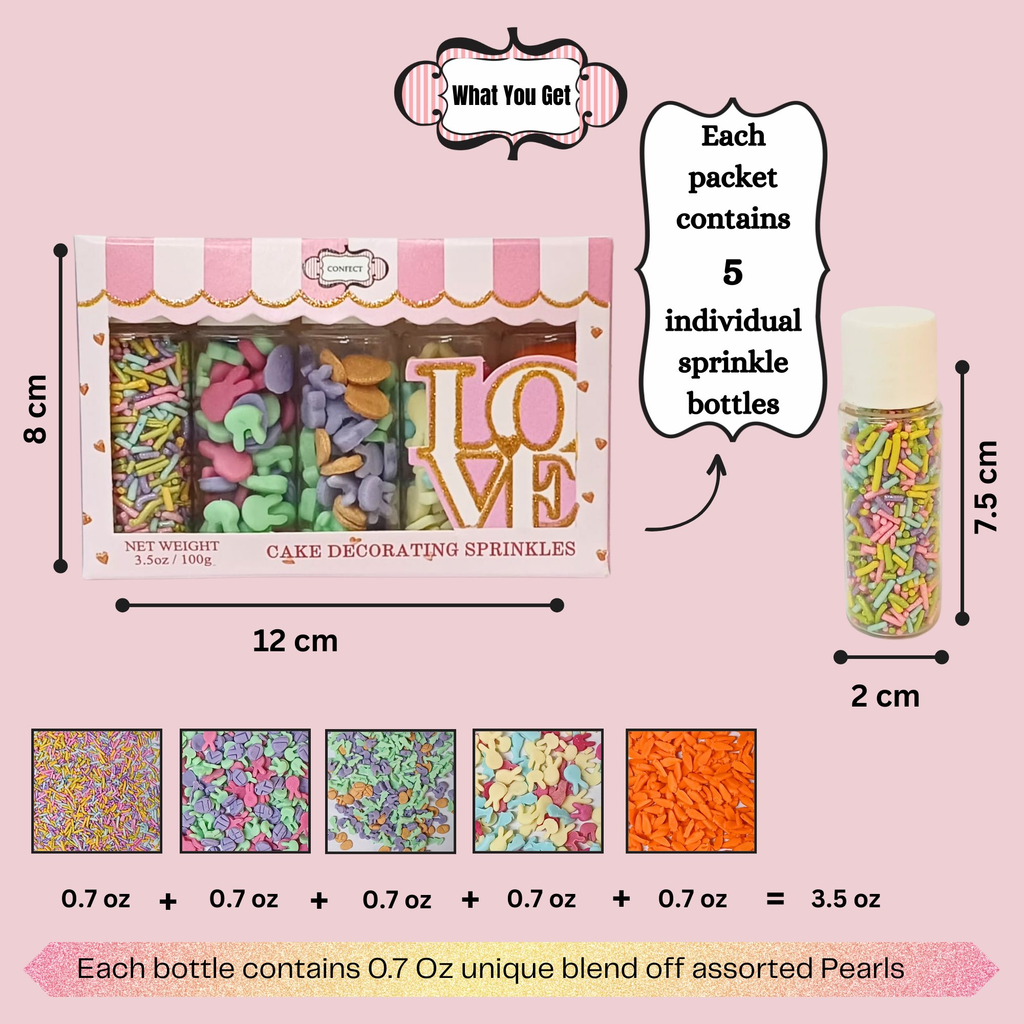 Confect Easter Sprinkles Edible | Mix Pink, Yellow, Red, Silver and Green Vermicelli and Easter Bunny Pack of 5 (EAST 10) - 100Gms | Grocsy