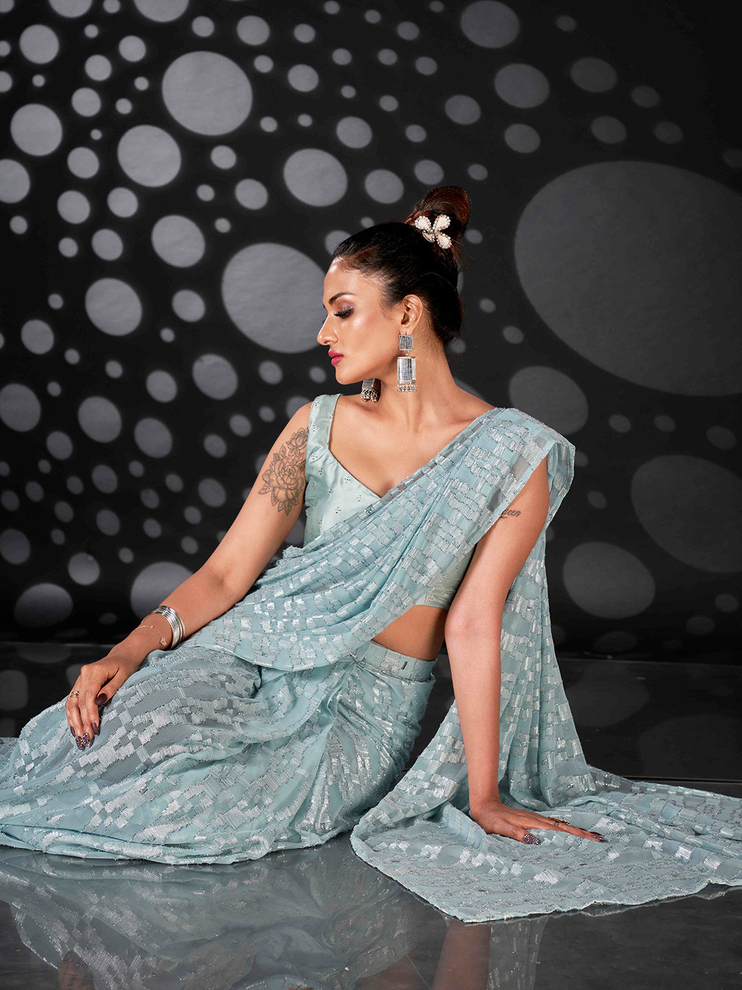Tikhi Imli Blue Woven Design Ready to Wear Saree | Grocsy