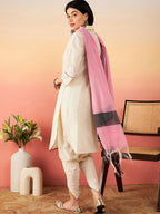 Sangria Off White Ethnic Motifs Self Design Thread Work Pure Cotton Pathani Kurta Sets | Grocsy