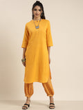 Sangria Women Yellow & Black Pure Cotton Kurta with Salwar | Grocsy