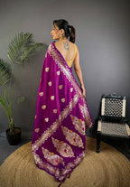 Joban Fashion Banarasi Purple Woven Soft Silk Saree | Grocsy