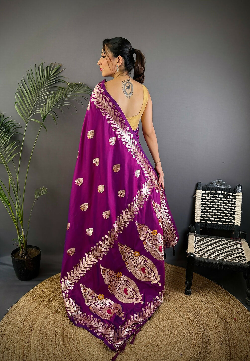 Joban Fashion Banarasi Purple Woven Soft Silk Saree | Grocsy