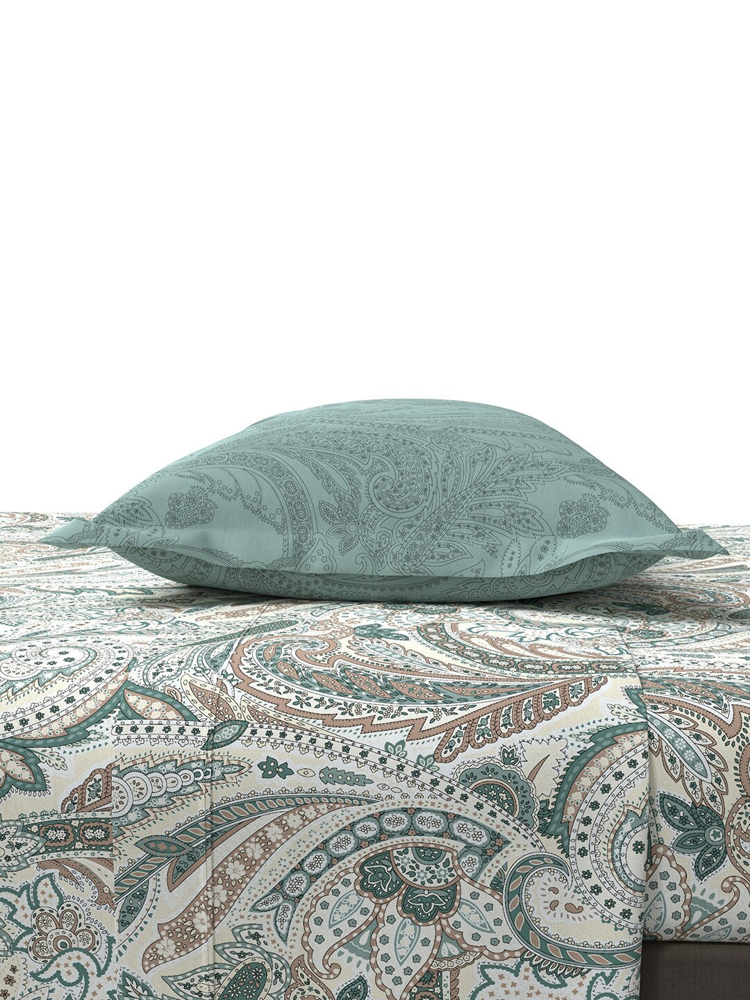 MYTRIDENT Green White Ethnic Motifs Cotton 144 TC Queen Bedsheet With 2 Pillow Covers | Grocsy