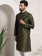 Sojanya Men Green & Brown Ethnic Motifs Printed Kurta | Grocsy