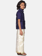 Sethukrishna Navy Blue & White Shirt with Dhoti For Boys | Grocsy