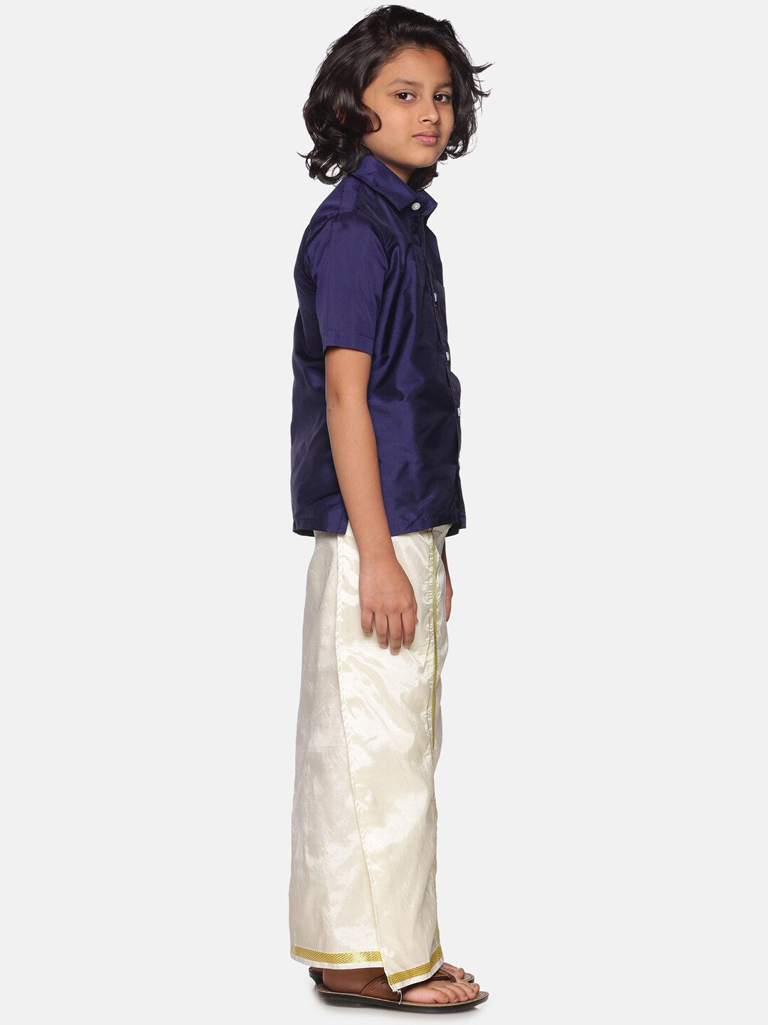 Sethukrishna Navy Blue & White Shirt with Dhoti For Boys | Grocsy
