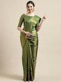 Saree Mall Green & Gold-Toned Woven Design Zari Silk Blend Banarasi Saree | Grocsy
