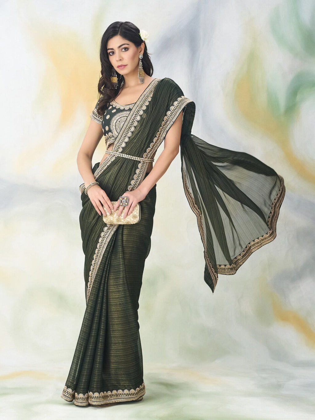 kasee Floral Embroidered Saree | Grocsy