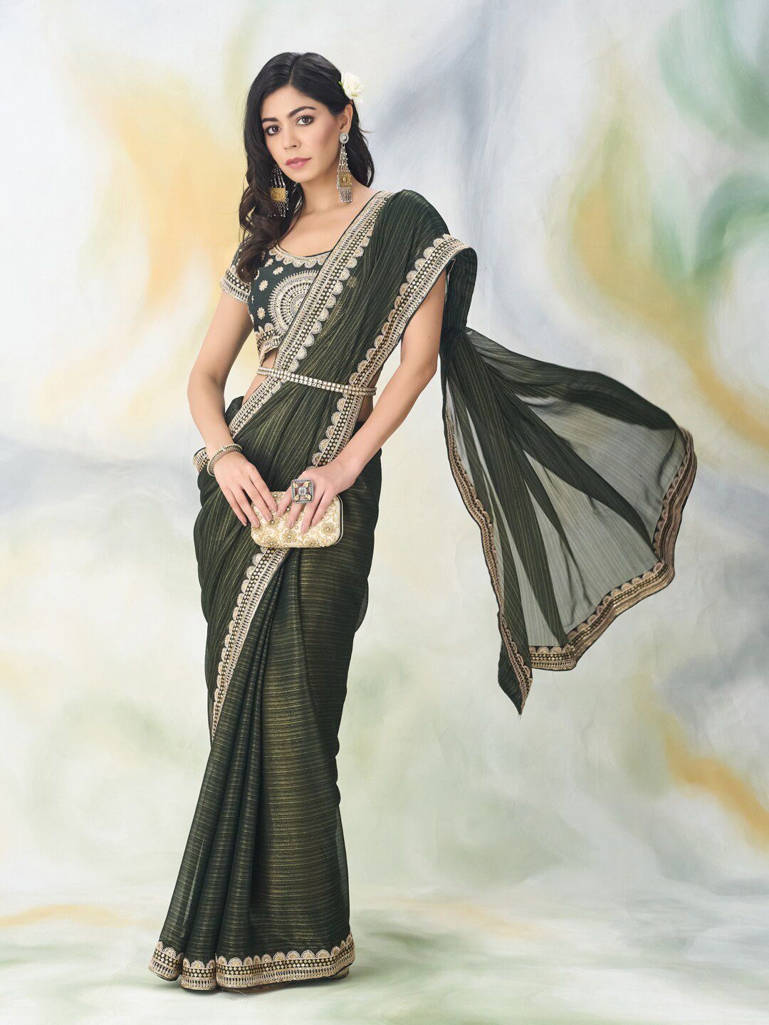 kasee Floral Embroidered Saree | Grocsy