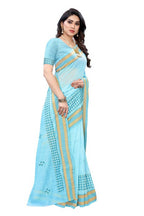 Vamika Embroidery Blue Chanderi Saree (MINI CHECKS BLUE) | Grocsy