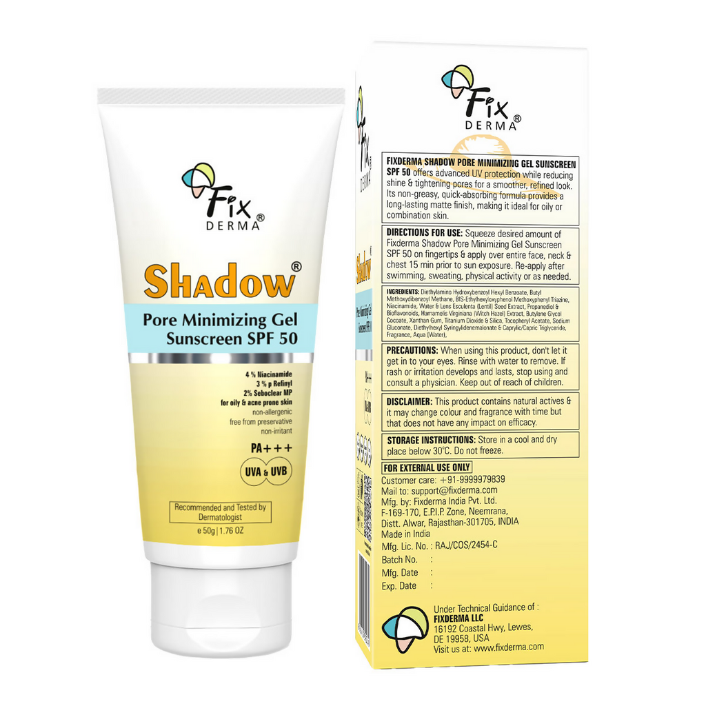Fixderma Shadow Pore Minimizing Gel Sunscreen SPF 50 PA+++ UVA/UVB | Grocsy