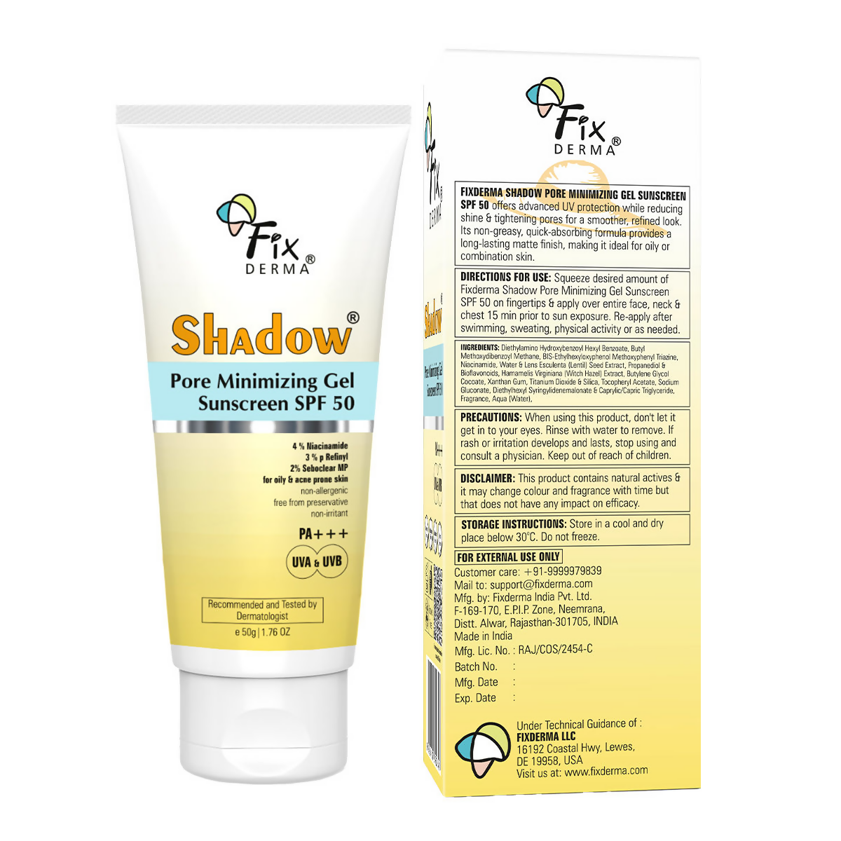 Fixderma Shadow Pore Minimizing Gel Sunscreen SPF 50 PA+++ UVA/UVB | Grocsy