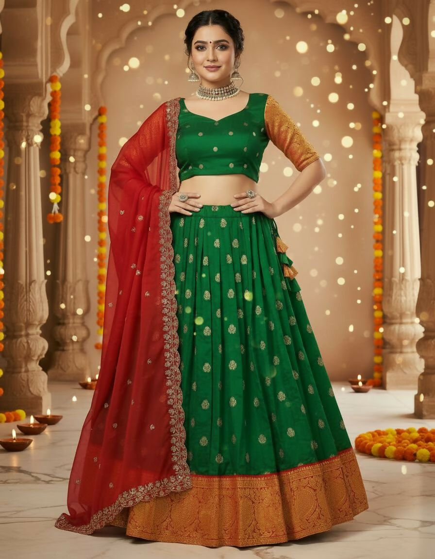 Teeya Creation New Womens Latest Embroidered Designer Lehenga Choli Set - Green | Grocsy