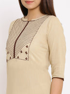 HERE&NOW Beige Geometric Yoke Design Thread Work Kurta | Grocsy